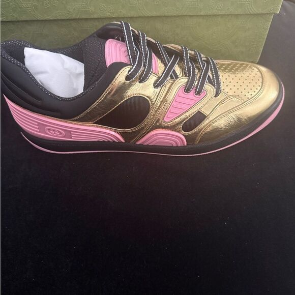 Brand new with box and dustbag Gucci Wmns Basket 'Black Gold Pink size 11 - Picture 2 of 12